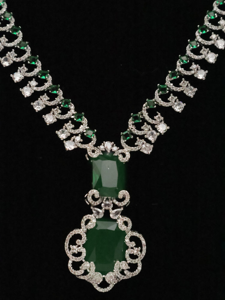 Silver Plated Green AD Necklace Set-1