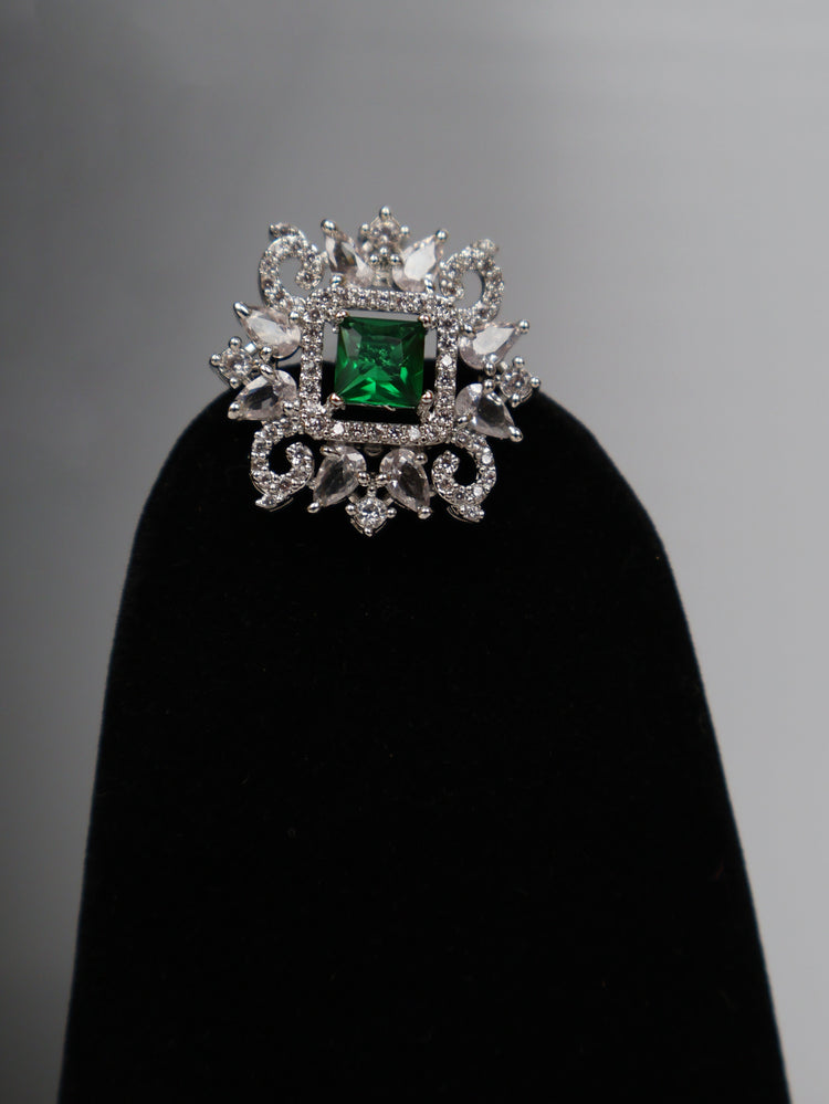 Silver Plated Green AD Necklace Set-2
