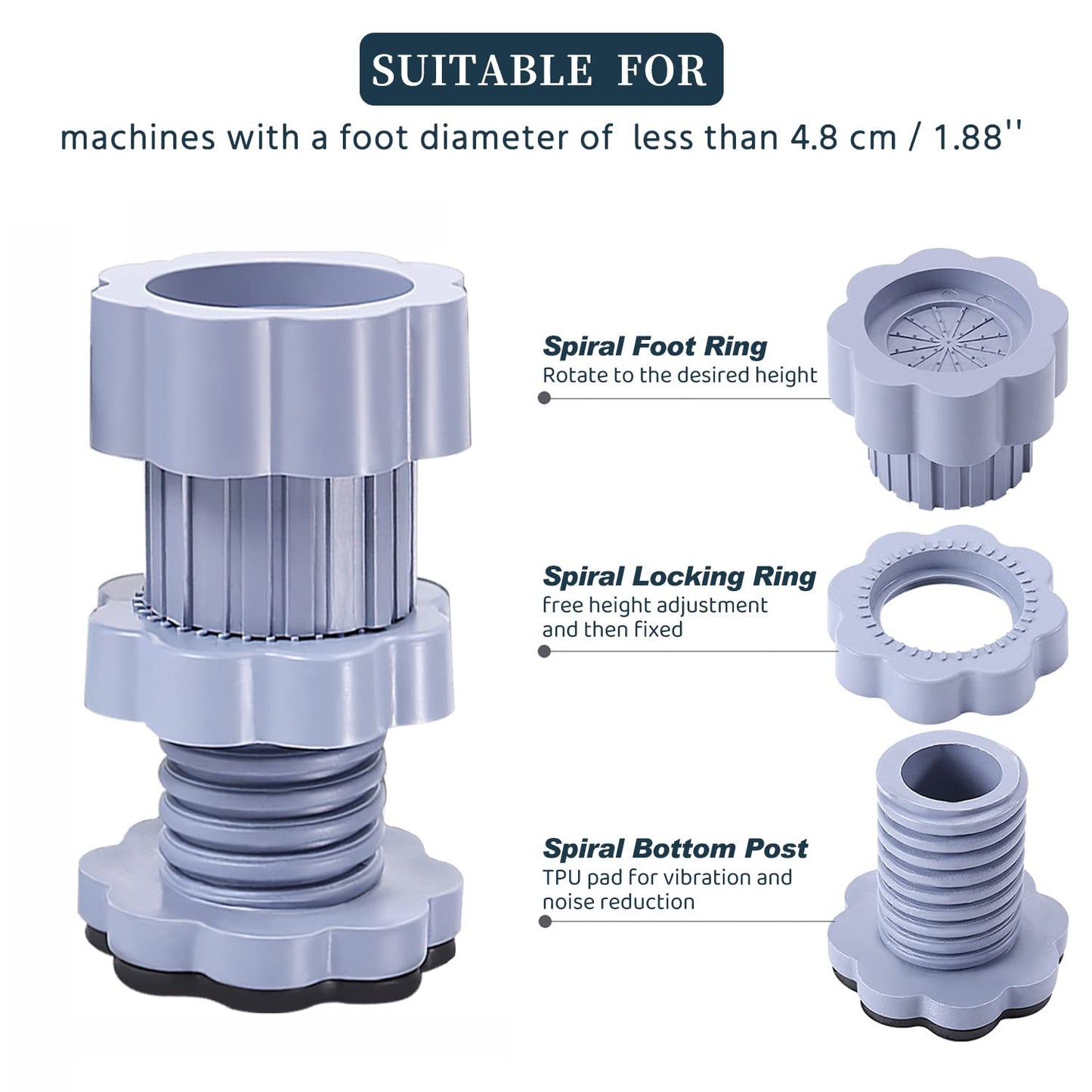 VibroGuard™️ Washing Machine Adjustable Height Footpads (Pack of 4) – Anti-Vibration Pads for Noise Reduction and Appliance Stability!!!