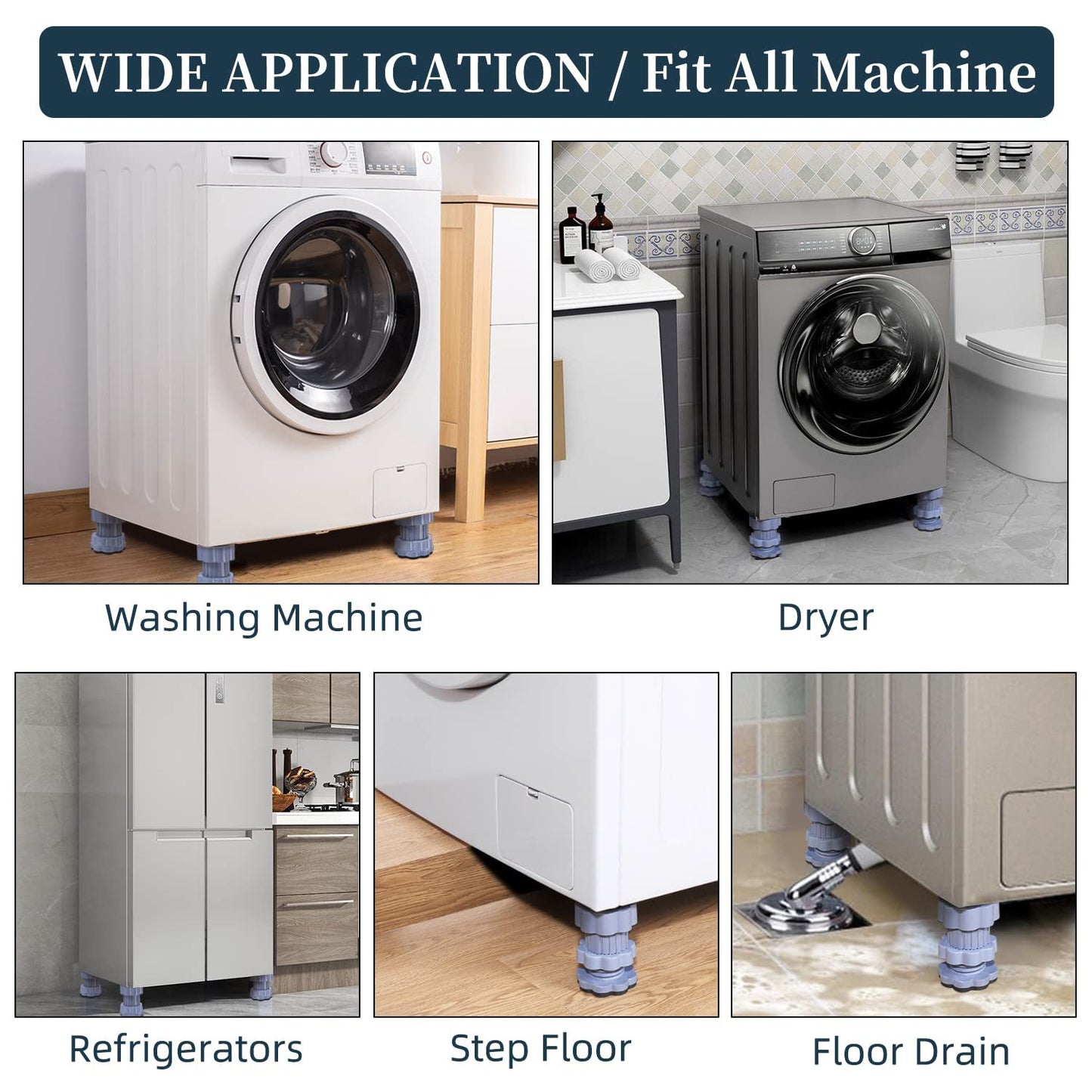 VibroGuard™️ Washing Machine Adjustable Height Footpads (Pack of 4) – Anti-Vibration Pads for Noise Reduction and Appliance Stability!!!